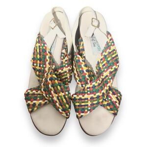 Vintage 90s Sweetbriar Rainbow Braid Strap White Slingback Sandals Womens Size 8